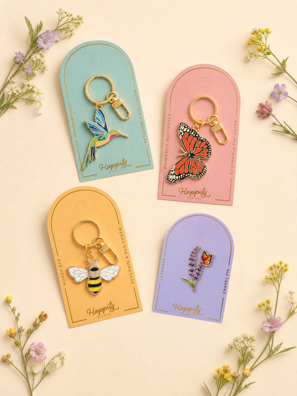 Happily Plants - Honey Bee Keychain & Bag Charm, Nature Gifts