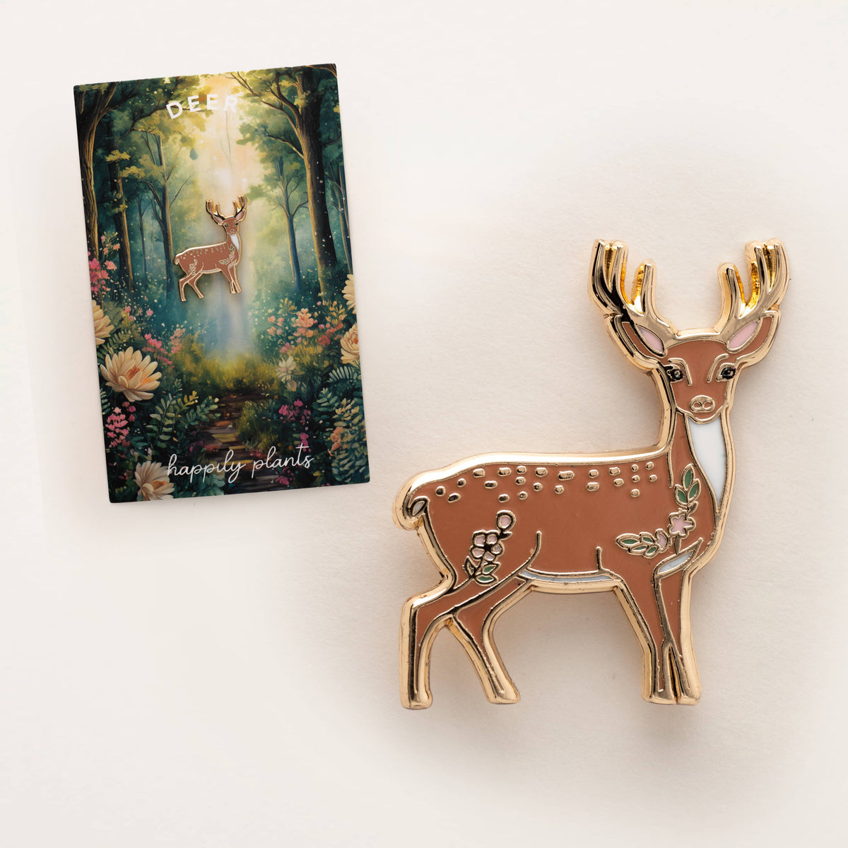 Happily Plants - Deer Pin with Gold Antlers, Nature Gifts