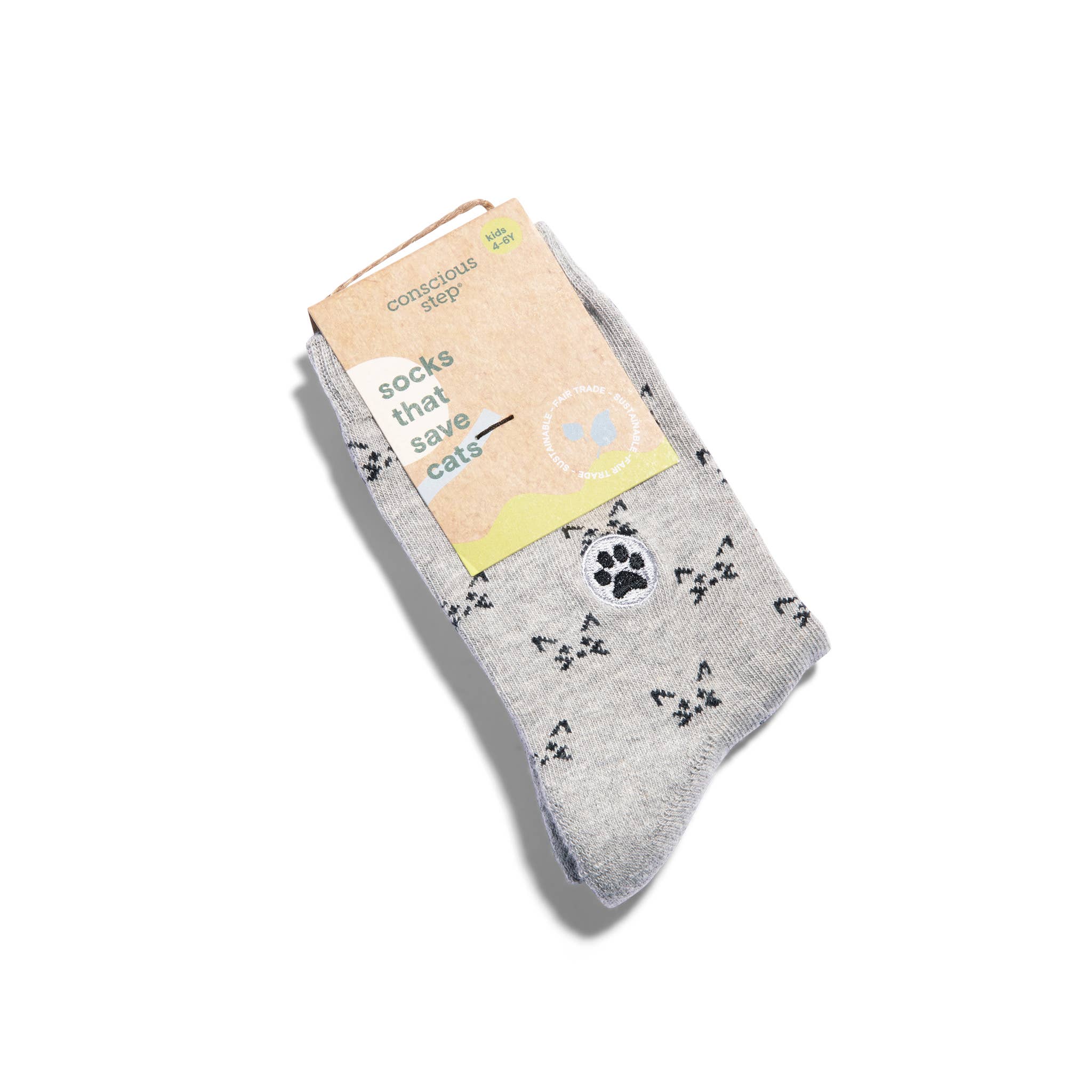 Conscious Step - Kids Socks that Save Cats | Gray - Organic Cotton Kids Socks