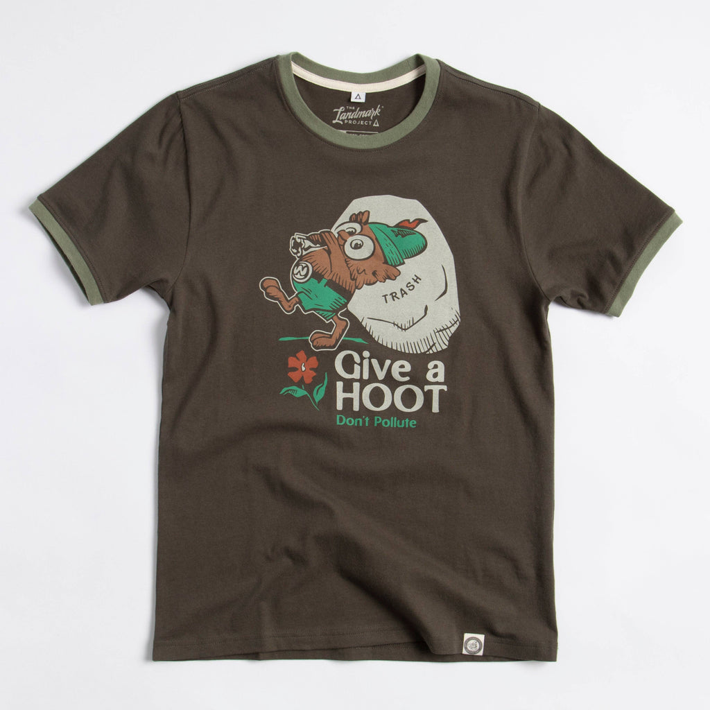 The Landmark Project - Give a Hoot, Don't Pollute Unisex Short Sleeve Ringer Tee