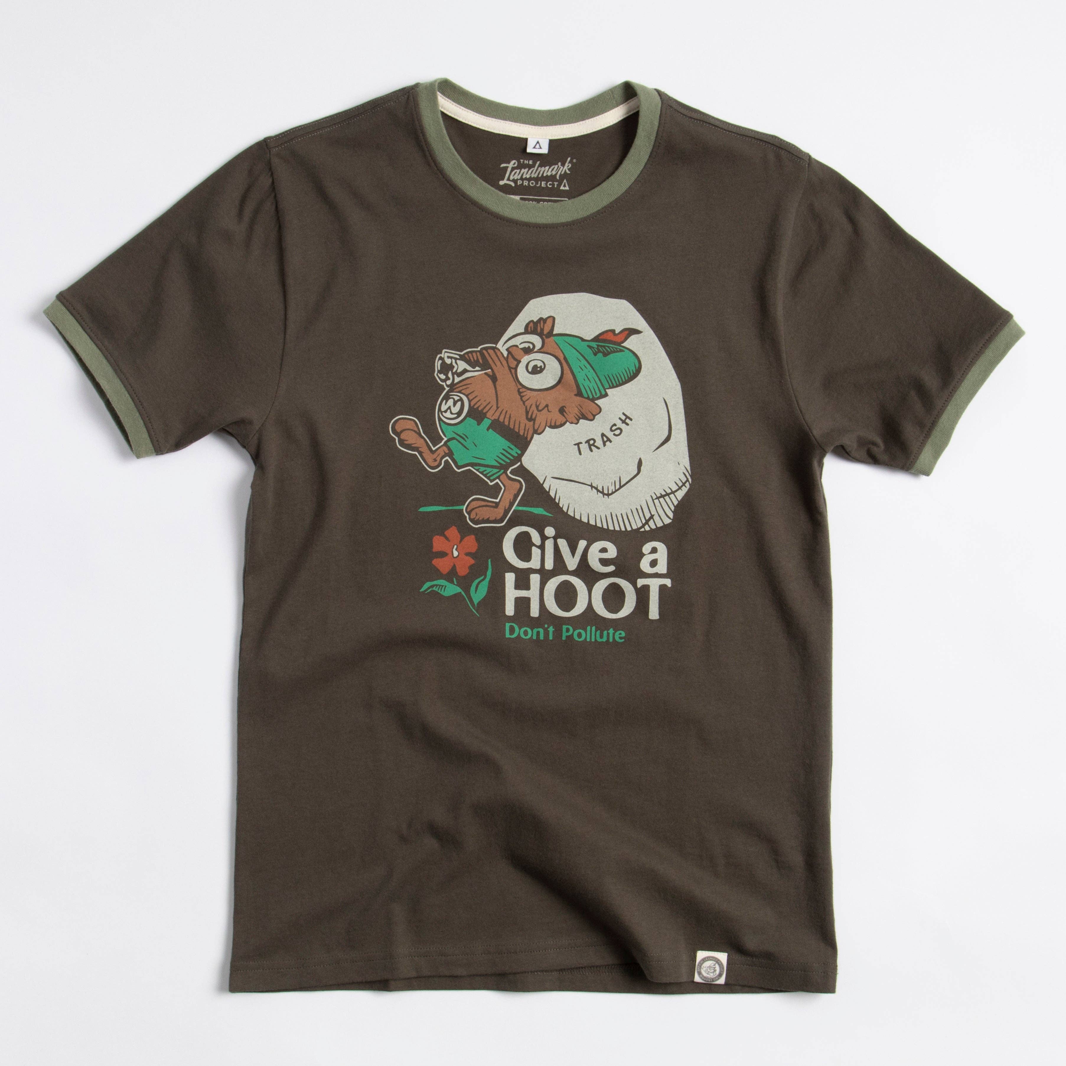 The Landmark Project - Give a Hoot, Don't Pollute Unisex Short Sleeve Ringer Tee