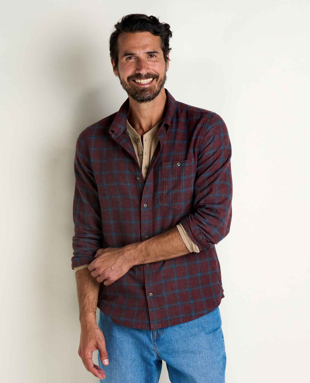 Toad&Co - Men's Airsmyth Long Sleeve Shirt, Malbec Pattern