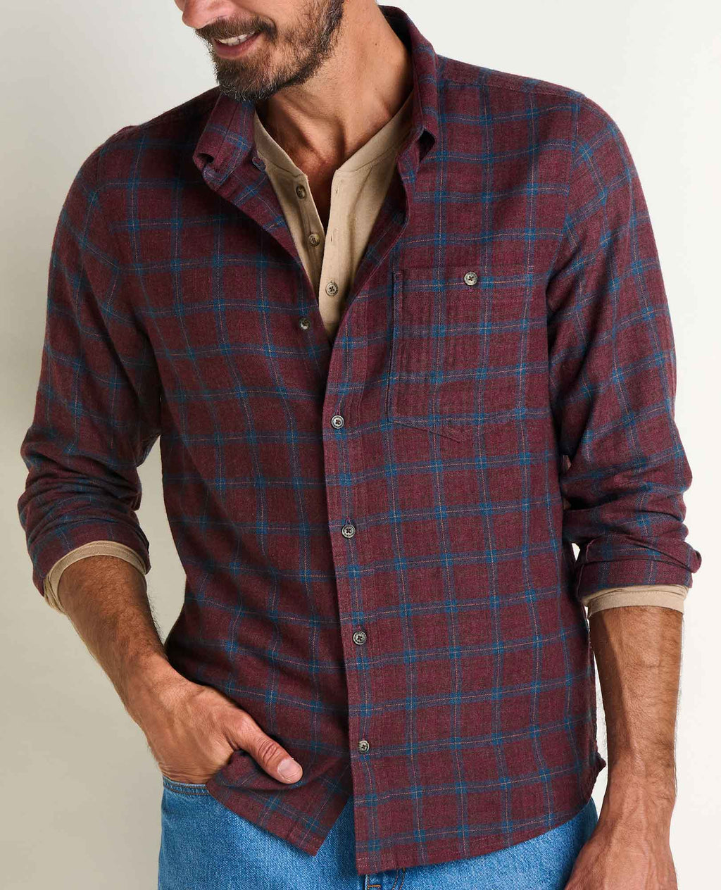 Toad&Co - Men's Airsmyth Long Sleeve Shirt, Malbec Pattern
