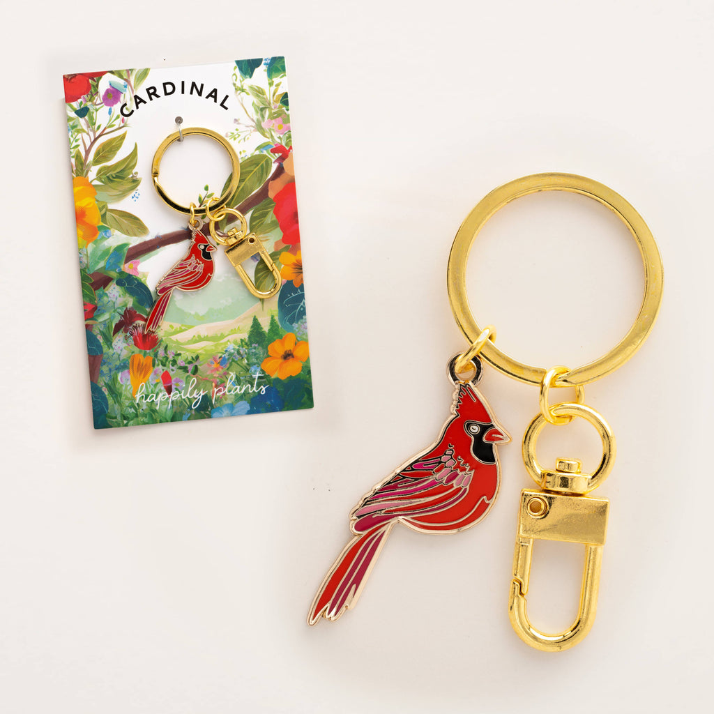 Happily Plants - Red Cardinal Keychain & Bag Charm, Bird Gifts, Holiday Gifts