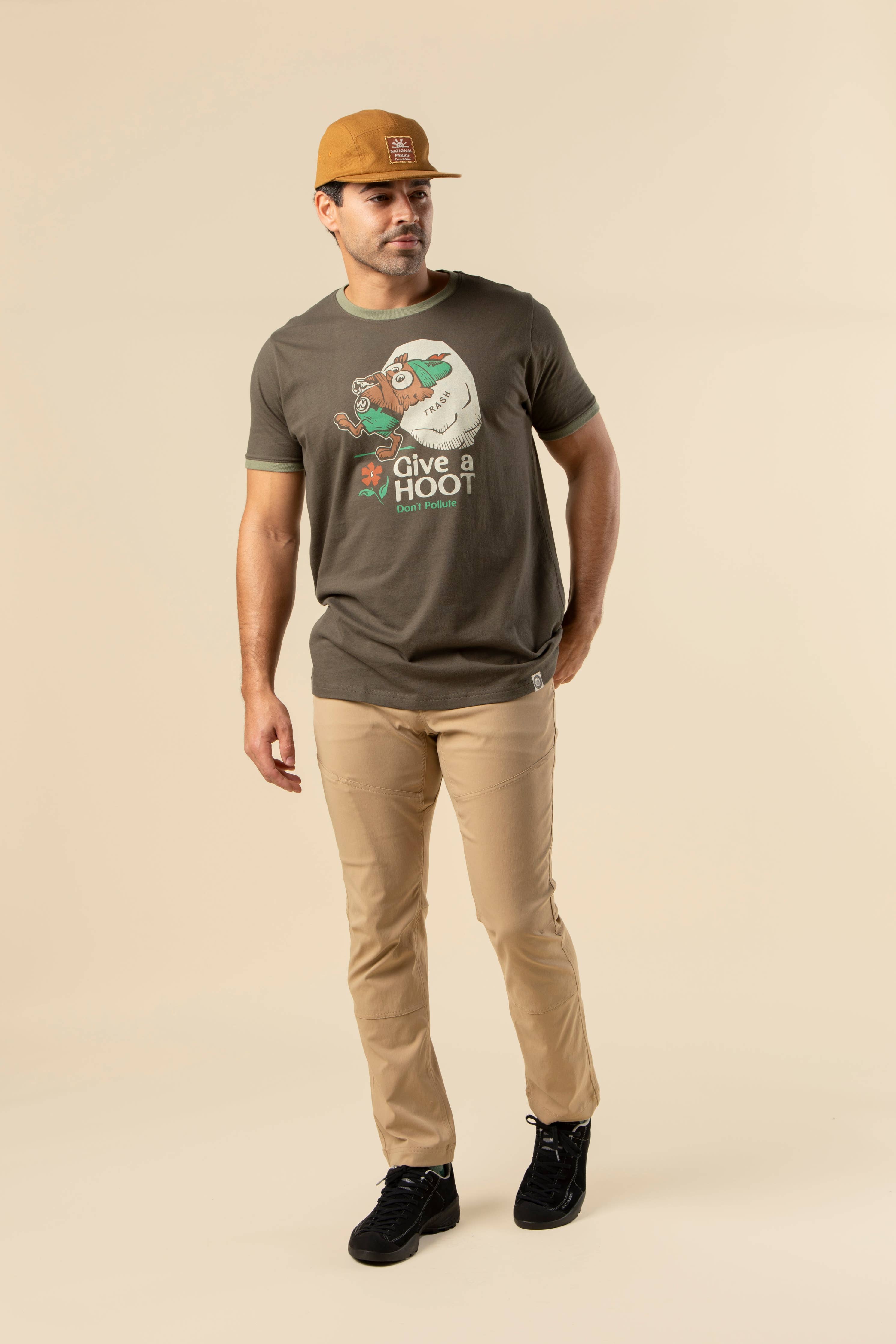 The Landmark Project - Give a Hoot, Don't Pollute Unisex Short Sleeve Ringer Tee